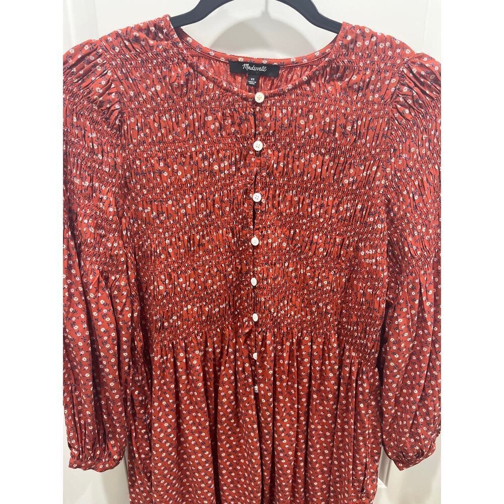 Madewell Challis Red Button-Front Mini Dress In T… - image 4